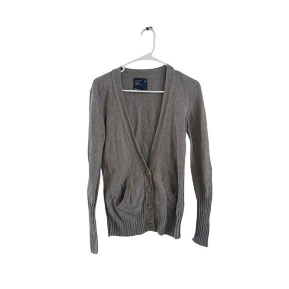 American Eagle Sweater Womens S Gray 4 Button Cardigan  Knit Y2K  V-Neck Classic - Picture 1 of 6